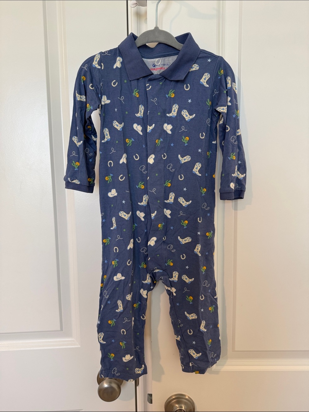 Magnetic Me Navy Cowboy Boot Print Romper